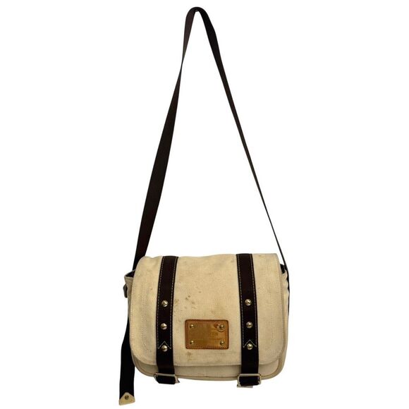 Louis Vuitton Authentic Carrier Bag Beige Cream Canvas Antigua Buzzus PM Shoulde - Picture 6 of 10
